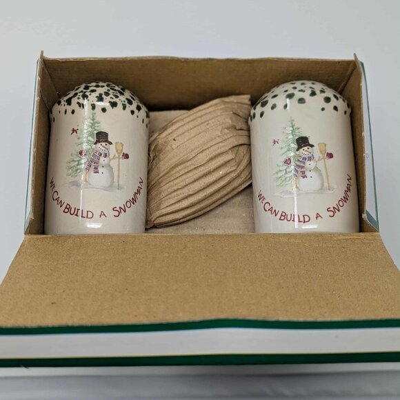 NEW Stoneware We Can Build A Snowman 4 Piece Set Sugar Creamer Salt Pepper NIB - Picture 6 of 7